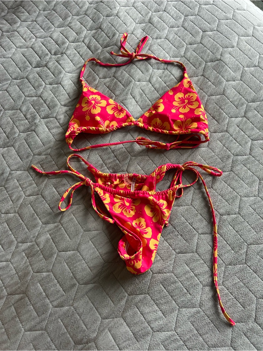 Hot Pink & Yellow Floral Tie-Side Bikini Set